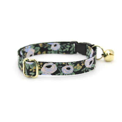 Rifle Paper Co® Cat Collar + Flower Set - "Belladonna" - Black Floral Cat Collar w/ Ivory Felt Flower (Detachable)
