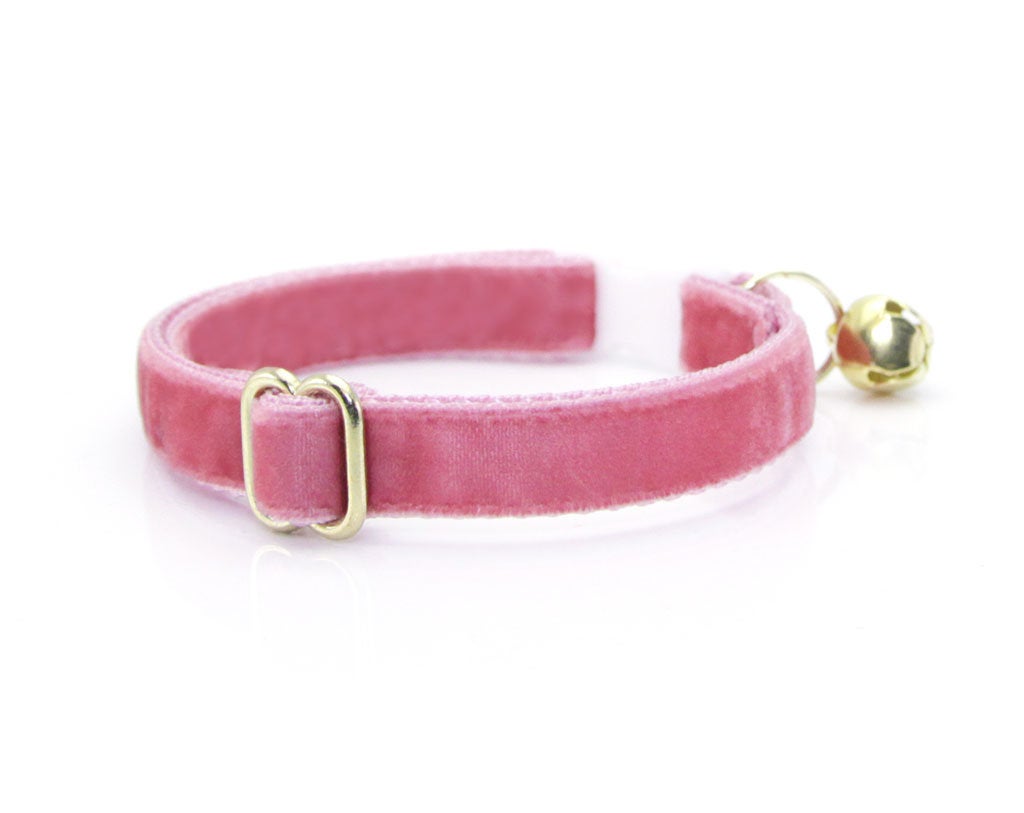 Cat Collar + Flower Set - "Velvet - Rose Pink" - Velvet Cat Collar w/ Baby Pink Felt Flower (Detachable)