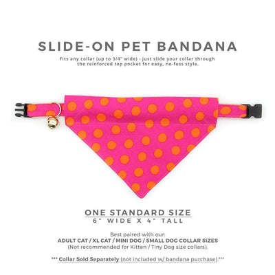 Pet Bandana - "Pop Rocks - Berry" - Pink & Orange Polka Dot Bandana for Cat + Small Dog / Slide-on Bandana / Over-the-Collar (One Size)