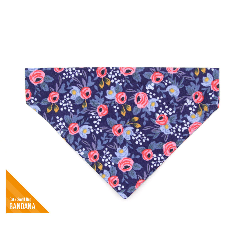 Rifle Paper Co® Pet Bandana - "Daphne" - Navy, Periwinkle & Pink Floral Bandana for Cat + Small Dog / Slide-on Bandana / Over-the-Collar (One Size)