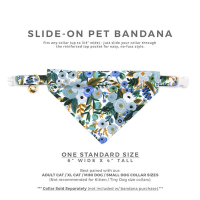 Rifle Paper Co® Pet Bandana - "Indigo Garden" - Blue Floral Bandana for Cat + Small Dog / Slide-on Bandana / Over-the-Collar (One Size)