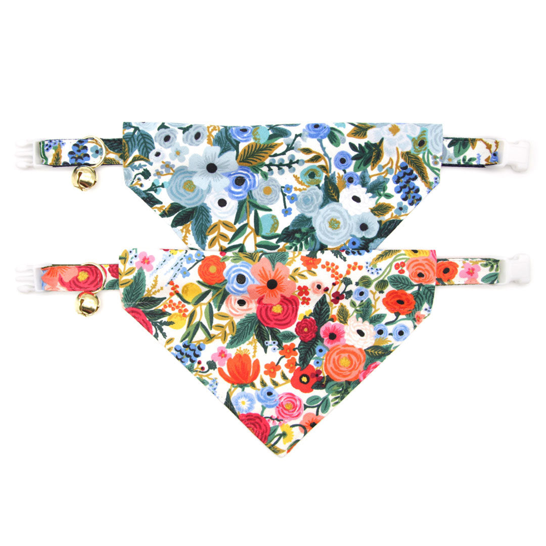 Rifle Paper Co® Pet Bandana - "Indigo Garden" - Blue Floral Bandana for Cat + Small Dog / Slide-on Bandana / Over-the-Collar (One Size)