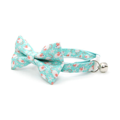 Bow Tie Cat Collar Set - "Mouse Mayhem - Mint Aqua" - Mouse Cat Collar w/ Matching Bowtie / Cat, Kitten, Small Dog Sizes