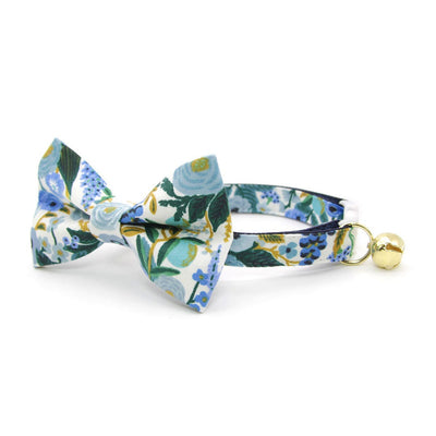 Rifle Paper Co® Bow Tie Cat Collar Set - "Indigo Garden" - Blue Floral Cat Collar w/ Matching Bowtie / Cat, Kitten, Small Dog Sizes