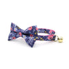 Rifle Paper Co® Bow Tie Cat Collar Set - "Daphne" - Pink Roses on Navy Floral Cat Collar w/ Matching Bowtie / Cat, Kitten, Small Dog Sizes
