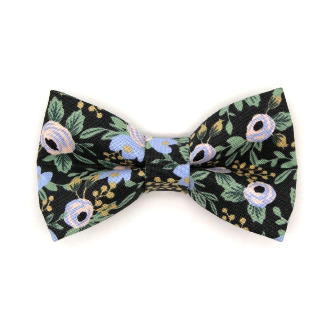 Rifle Paper Co® Bow Tie Cat Collar Set - "Belladonna" - Floral Black Cat Collar w/ Matching Bowtie / Wedding / Cat, Kitten, Small Dog Sizes