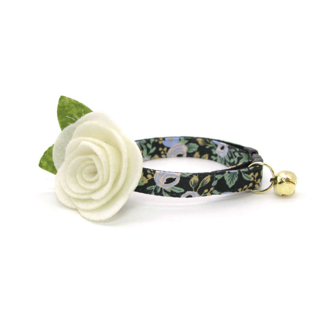 Rifle Paper Co® Cat Collar - "Belladonna" - Floral Black Cat Collar / Breakaway Buckle or Non-Breakaway / Cat, Kitten + Small Dog Sizes