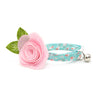 Cat Collar + Flower Set - "Mouse Mayhem - Mint Aqua" - Mouse Cat Collar w/ Baby Pink Felt Flower (Detachable)