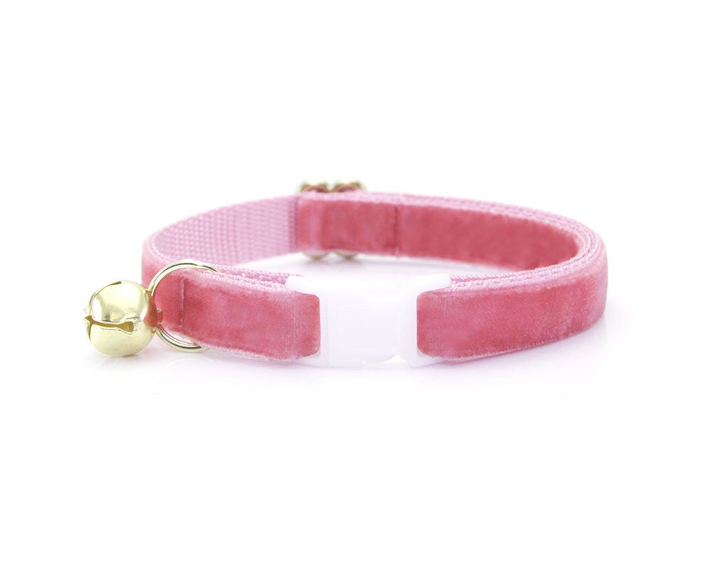 Cat Collar + Flower Set - "Velvet - Rose Pink" - Velvet Cat Collar w/ Baby Pink Felt Flower (Detachable)