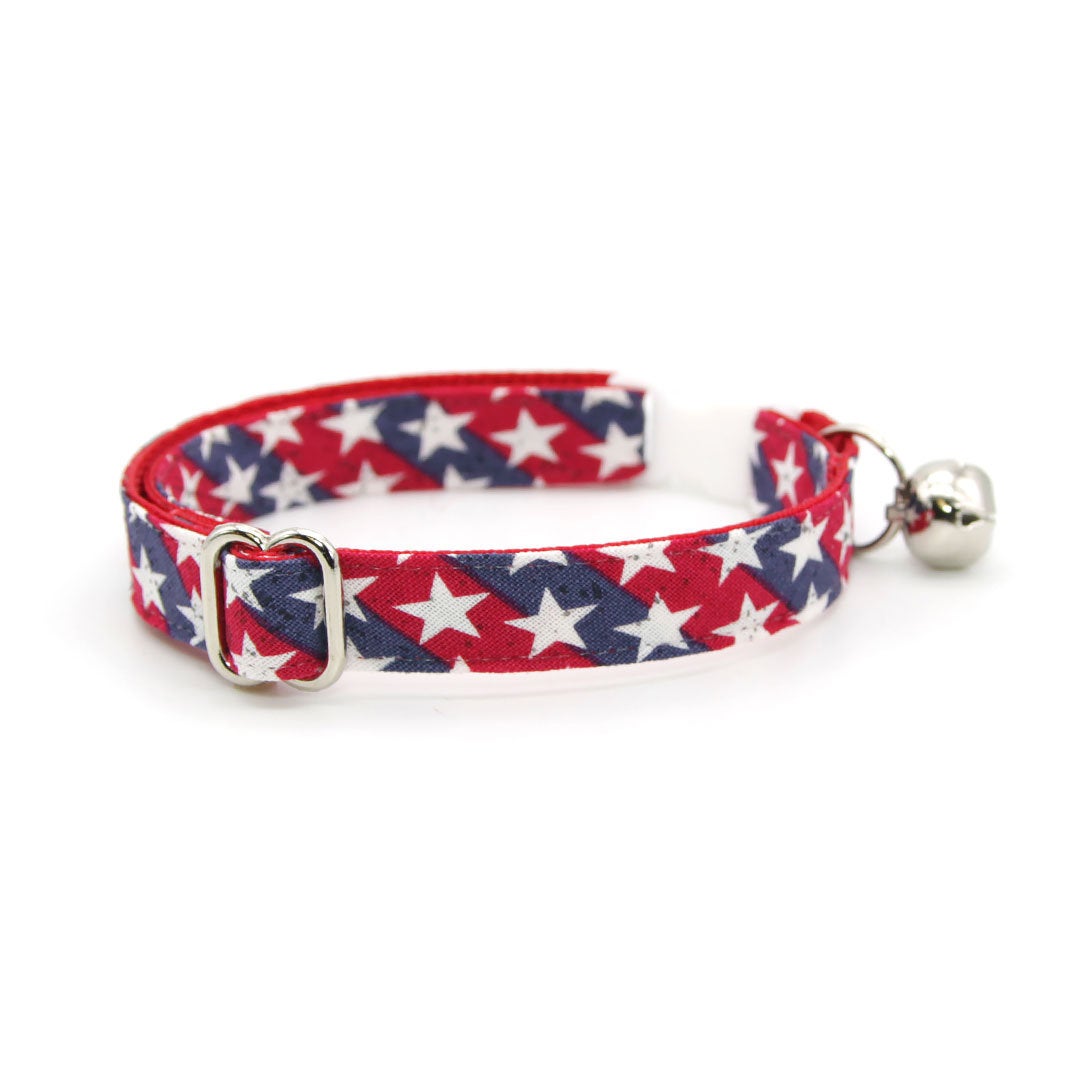 Cat Collar - "Americana" - Stars & Stripes Cat Collar / Independence Day, Fourth of July, USA / Breakaway Buckle or Non-Breakaway / Cat, Kitten + Small Dog Sizes