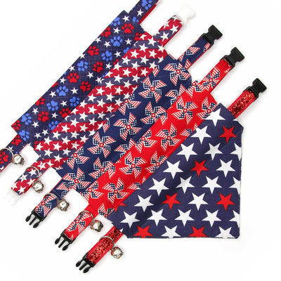 Cat Collar - "Americana" - Stars & Stripes Cat Collar / Independence Day, Fourth of July, USA / Breakaway Buckle or Non-Breakaway / Cat, Kitten + Small Dog Sizes