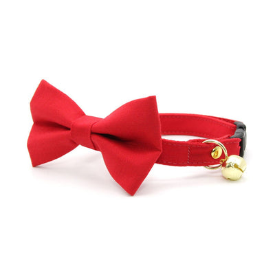 Bow Tie Cat Collar Set - "Color Collection - Red" - Solid Red Cat Collar w /  Matching Bowtie (Removable) / Wedding / Cat, Kitten, Small Dog Sizes