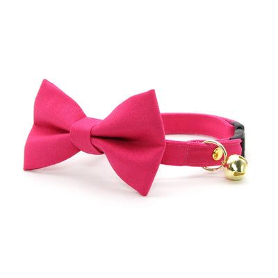 Bow Tie Cat Collar Set - "Color Collection - Fuchsia Pink" - Solid Pink Cat Collar w /  Matching Bowtie / Wedding / Cat, Kitten, Small Dog Sizes