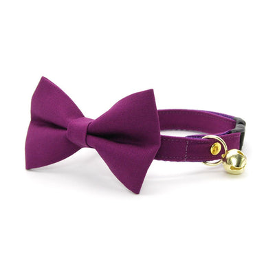 Bow Tie Cat Collar Set - "Color Collection - Plum Purple" - Solid Purple Cat Collar w /  Matching Bowtie / Wedding / Cat, Kitten, Small Dog Sizes
