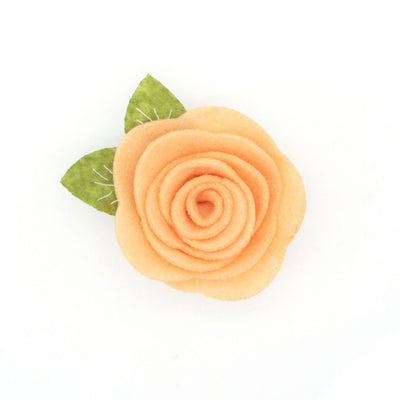 Cat Collar + Flower Set - "Color Collection - Orange" - Solid Orange Cat Collar + Peach Felt Flower (Detachable) / Wedding