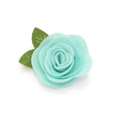 Cat Collar + Flower Set - "Color Collection - Teal" - Solid Teal Cat Collar + Mint Felt Flower (Detachable) / Wedding