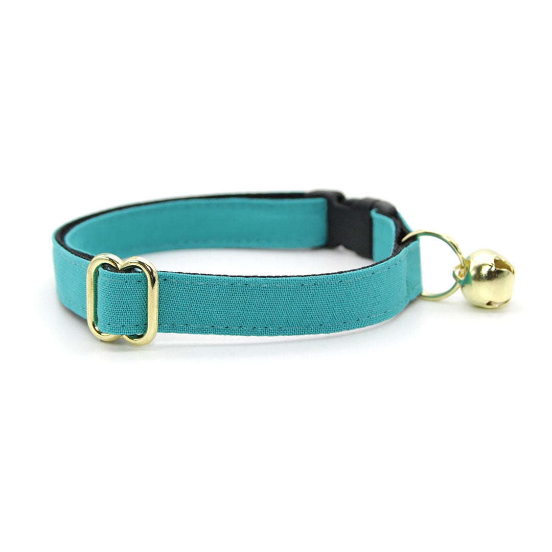 Cat Collar + Flower Set - "Color Collection - Teal" - Solid Teal Cat Collar + Mint Felt Flower (Detachable) / Wedding