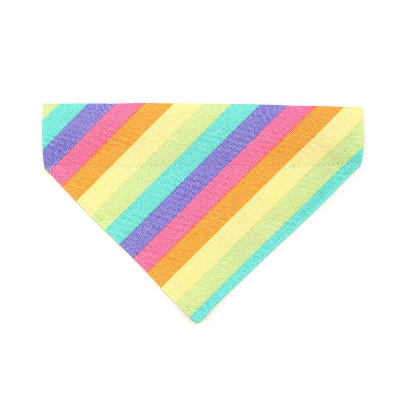 Pet Bandana - "Pastel Rainbow" - 80s Vibes Striped Bandana for Cat + Small Dog / Birthday / Slide-on Bandana / Over-the-Collar (One Size)