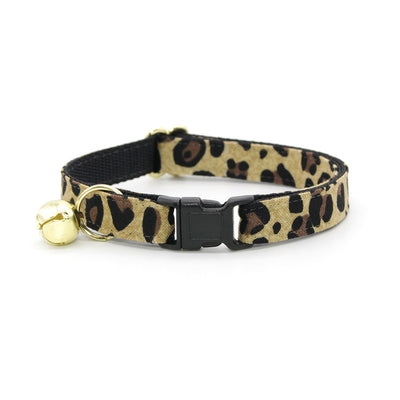 Cat Collar + Flower Set - "Safari" - Animal Print Cat Collar w/ Ivory Felt Flower (Detachable) / Leopard, Cheetah, African Exotic Cat Print