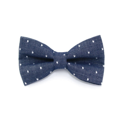 Bow Tie Cat Collar Set - "Weekend" - Blue Polka Dot Chambray Denim Cat Collar w /  Matching Bowtie / Wedding / Cat, Kitten, Small Dog Sizes