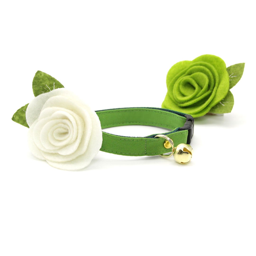Cat Collar - "Color Collection - Apple Green" - Solid Color Green Cat Collar / Wedding / Breakaway Buckle or Non-Breakaway / Cat, Kitten + Small Dog Sizes
