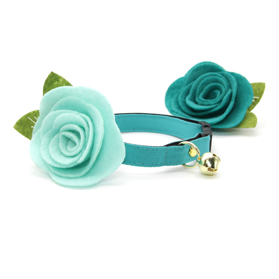 Cat Collar - "Color Collection - Teal" - Solid Color Teal Cat Collar / Turquoise, Wedding / Breakaway Buckle or Non-Breakaway / Cat, Kitten + Small Dog Sizes