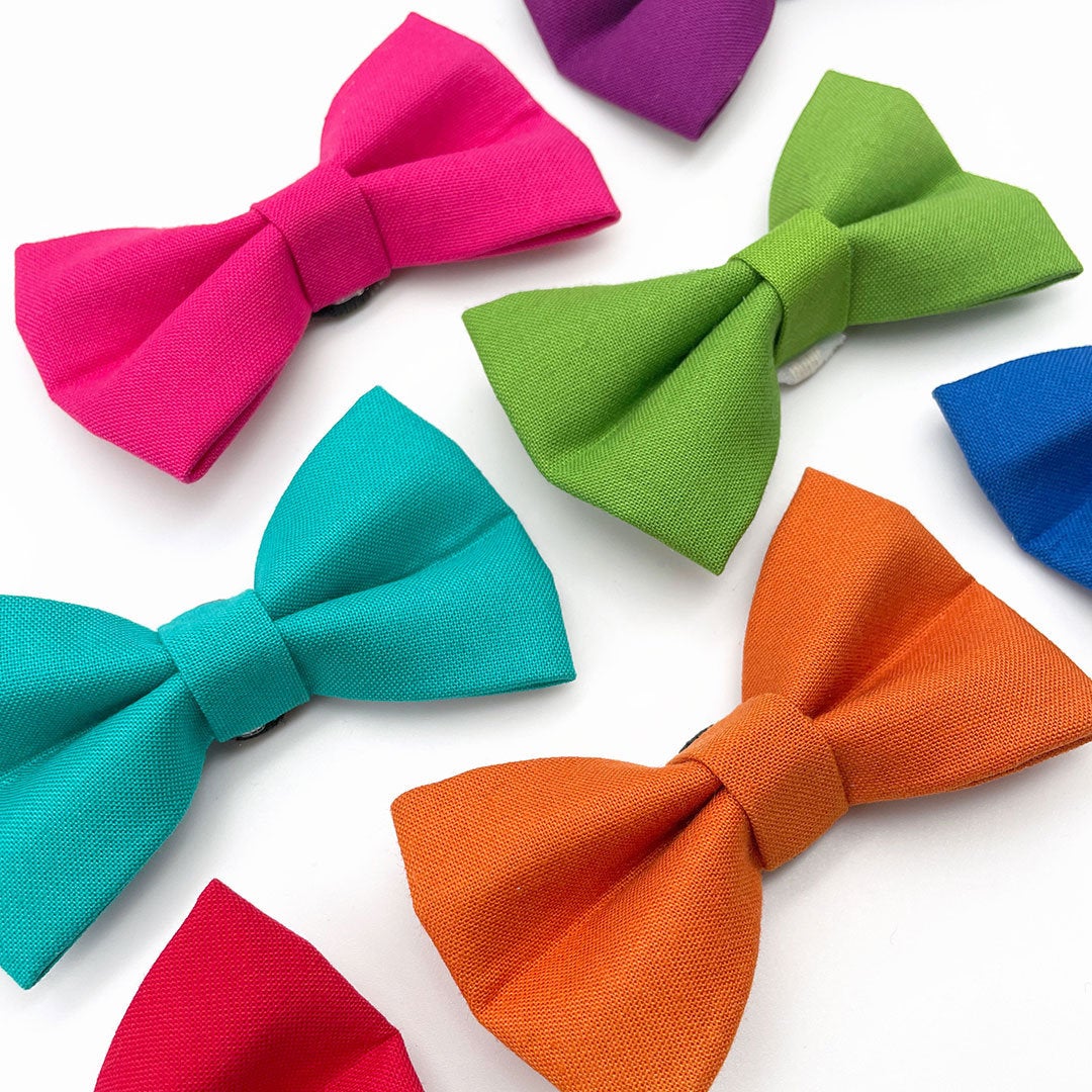 Bow Tie Cat Collar Set - "Color Collection - Orange" - Solid Orange Cat Collar w /  Matching Bowtie / Wedding / Cat, Kitten, Small Dog Sizes