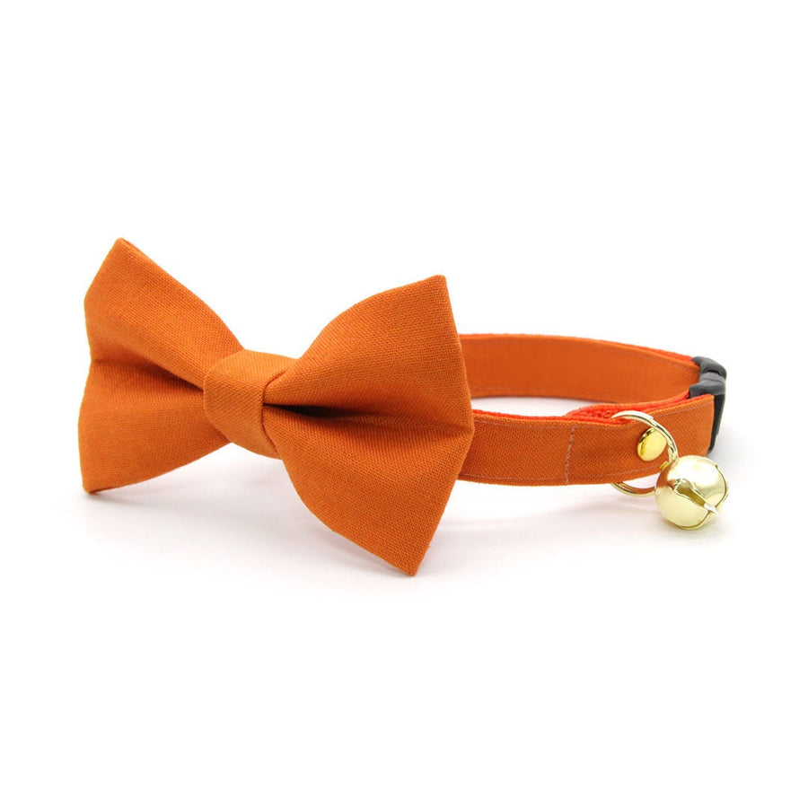 Bow Tie Cat Collar Set - "Color Collection - Orange" - Solid Orange Cat Collar w /  Matching Bowtie / Wedding / Cat, Kitten, Small Dog Sizes
