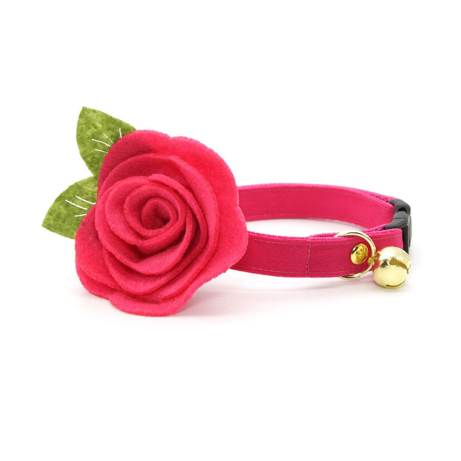 Cat Collar + Flower Set - "Color Collection - Fuchsia Pink" - Solid Pink Cat Collar + Fuchsia Pink Felt Flower (Detachable) / Wedding