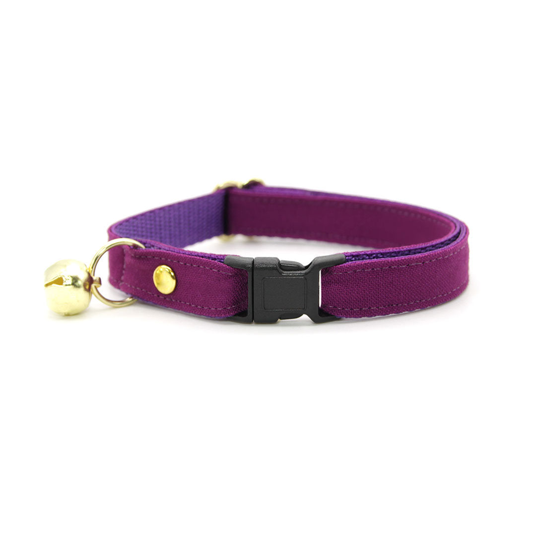 Cat Collar + Flower Set - "Color Collection - Plum Purple" - Solid Purple Cat Collar + Lavender Felt Flower (Detachable) / Wedding