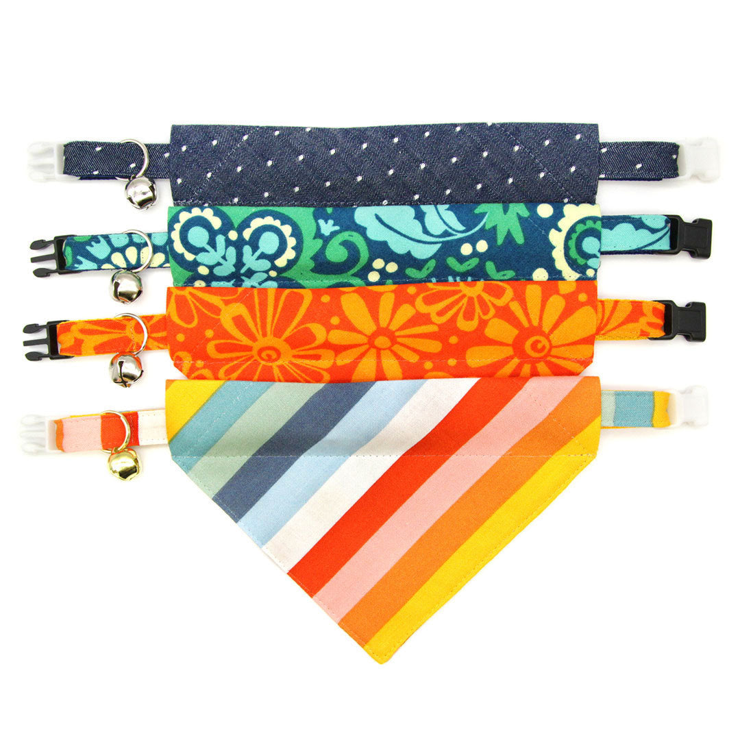 Pet Bandana - "Carousel" - Striped Rainbow Bandana for Cat + Small Dog / Summer, Birthday, LGBTQ / Slide-on Bandana / Over-the-Collar (One Size)