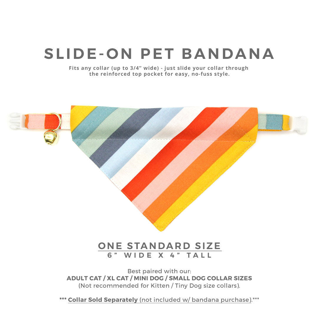 Pet Bandana - "Carousel" - Striped Rainbow Bandana for Cat + Small Dog / Summer, Birthday, LGBTQ / Slide-on Bandana / Over-the-Collar (One Size)