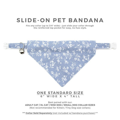 Pet Bandana - "Fairfield" - Light Blue Floral Denim Chambray Bandana for Cat + Small Dog / Wedding / Slide-on Bandana / Over-the-Collar (One Size)