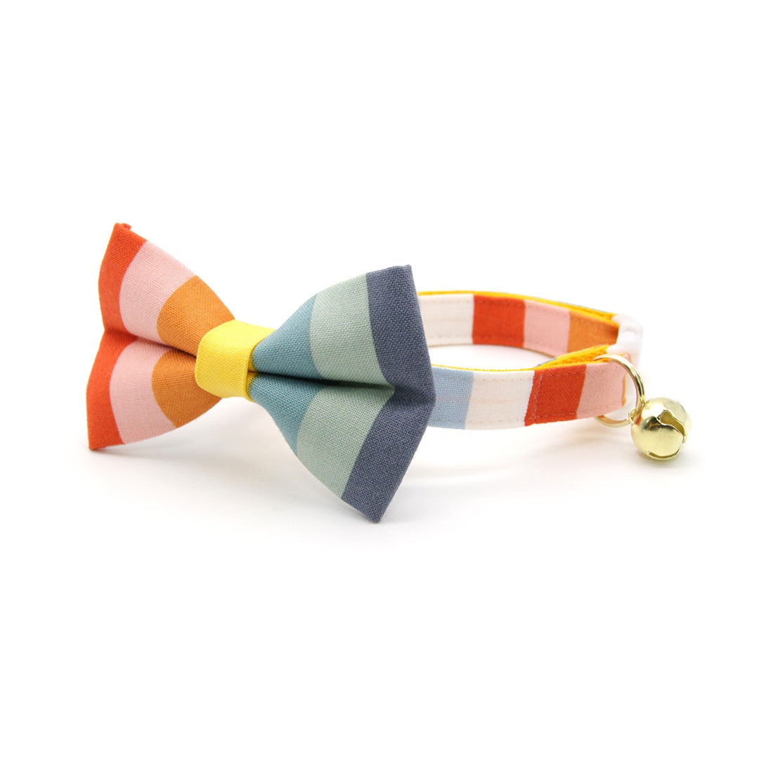 Cat Collar - "Carousel" - Striped Rainbow Cat Collar / Birthday, LGBTQ, Summer / Breakaway Buckle or Non-Breakaway / Cat, Kitten + Small Dog Sizes