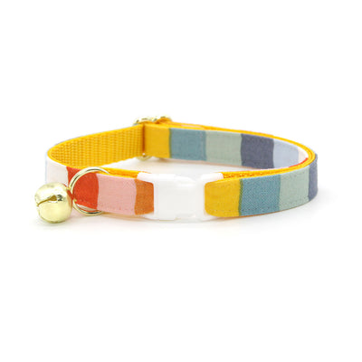 Cat Collar + Flower Set - "Carousel" - Rainbow Striped Cat Collar w/ Yellow Felt Flower (Detachable) / Birthday