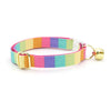 Cat Collar + Flower Set - "Pastel Rainbow" - Retro 80s Striped Cat Collar w/ Fuchsia Pink Felt Flower (Detachable) / Birthday