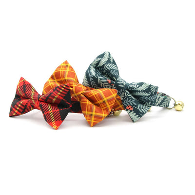 Pet Bow Tie - "Eden" - Dark Green & Sage Botanical Cat Bow Tie / For Cats + Small Dogs (One Size)