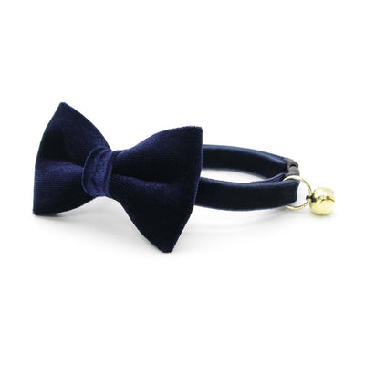 Pet Bow Tie - "Velvet - Midnight Blue" - Dark Navy Blue Velvet Cat Bow Tie / For Cats + Small Dogs (One Size)