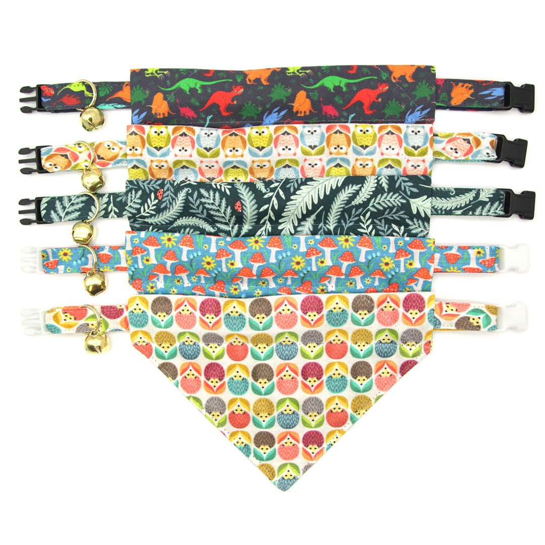 Pet Bandana - "Eden" - Sage & Woodland Botanical Green Bandana for Cat + Small Dog / Slide-on Bandana / Over-the-Collar (One Size)