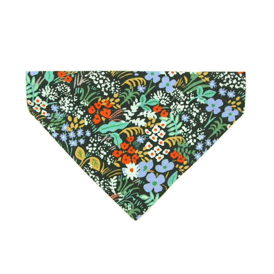 Pet Bandana - "Meadow" - Rifle Paper Co® Dark Green Floral Bandana for Cat + Small Dog / Slide-on Bandana / Over-the-Collar (One Size)