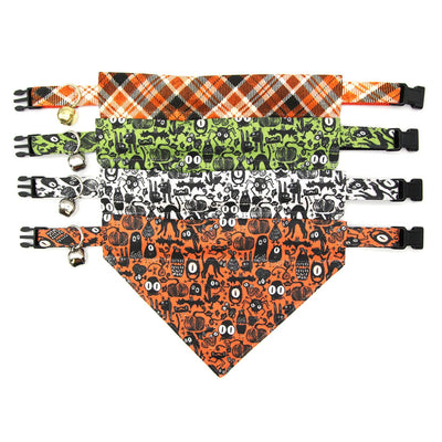 Pet Bandana - "Ember" - Black & Orange Plaid Bandana for Cat + Small Dog / Slide-on Bandana / Over-the-Collar (One Size)
