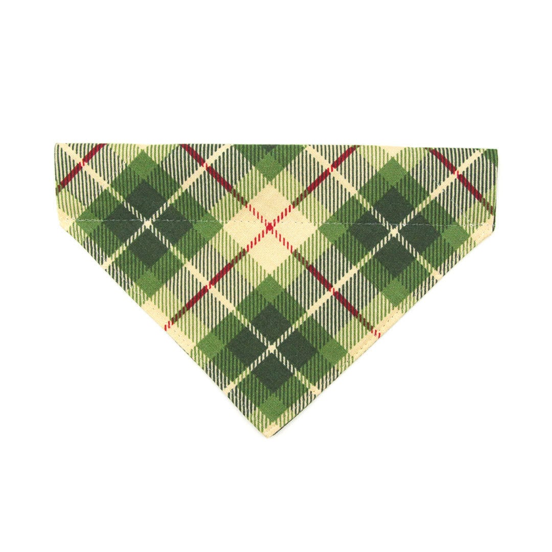 Pet Bandana - "Linden" - Buttercream + Leaf Green Plaid Bandana for Cat + Small Dog / Slide-on Bandana / Over-the-Collar (One Size)