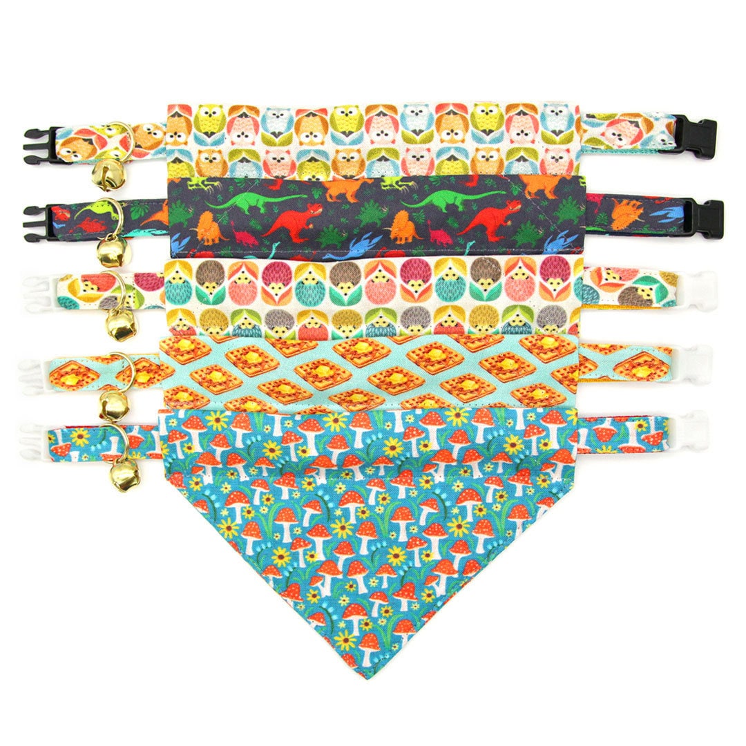 Pet Bandana - "Dinosaurus Rex" - Colorful Dinosaur Bandana for Cat + Small Dog / Slide-on Bandana / Over-the-Collar (One Size)