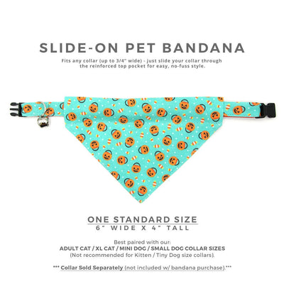 Pet Bandana - "Party Pumpkins" - Halloween Trick or Treat Jackolantern Bandana for Cat + Small Dog / Slide-on Bandana / Over-the-Collar (One Size)