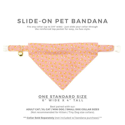 Pet Bandana - "Sweet Tooth" - Halloween Pink Candy Corn Bandana for Cat + Small Dog / Slide-on Bandana / Over-the-Collar (One Size)