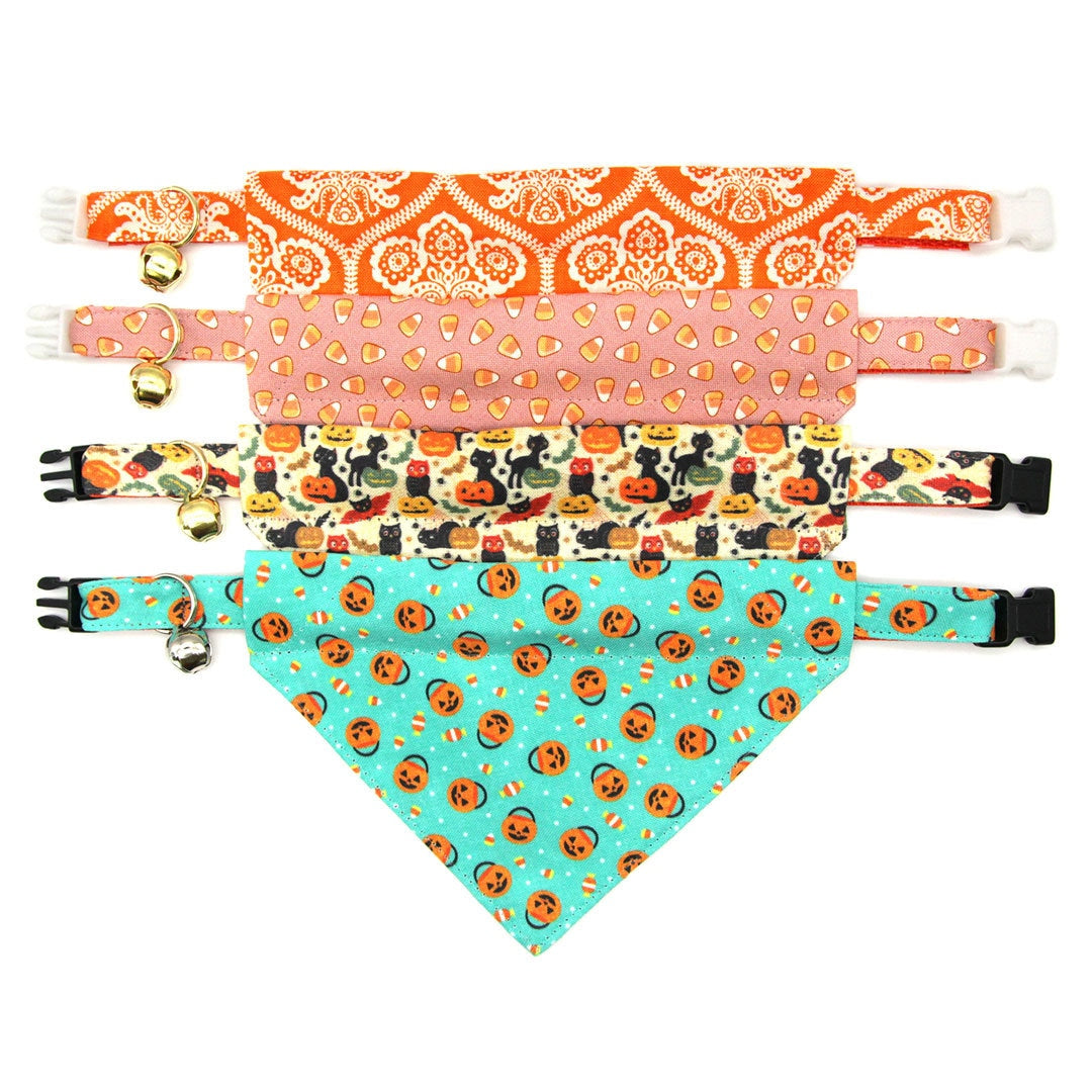 Pet Bandana - "Sweet Tooth" - Halloween Pink Candy Corn Bandana for Cat + Small Dog / Slide-on Bandana / Over-the-Collar (One Size)