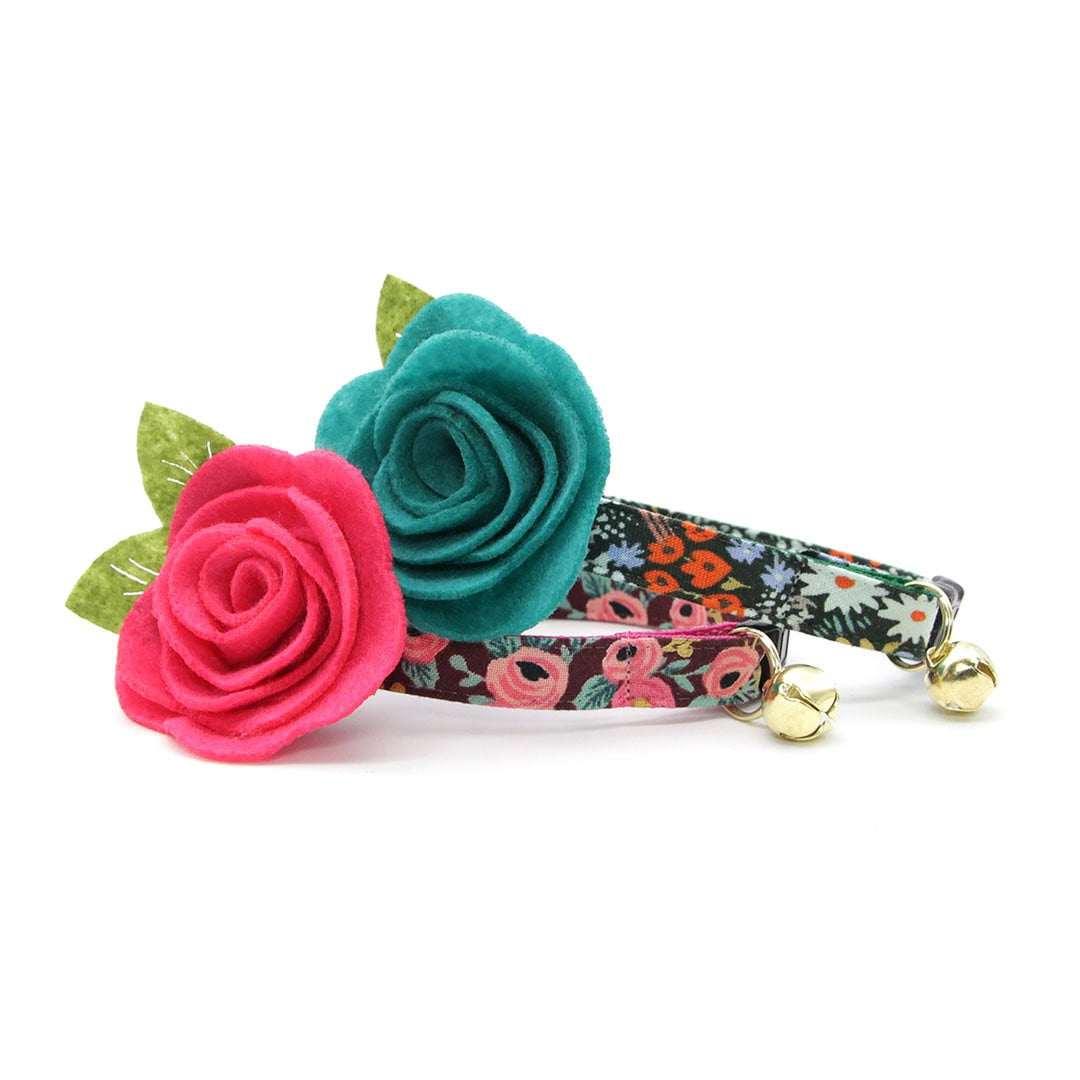 Cat Collar - "Meadow" - Rifle Paper Co® Dark Green Floral Cat Collar / Breakaway Buckle or Non-Breakaway / Cat, Kitten + Small Dog Sizes