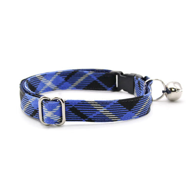 Cat Collar - "Pikes Peak" - Black & Cobalt Blue Plaid Cat Collar / Breakaway Buckle or Non-Breakaway / Cat, Kitten + Small Dog Sizes