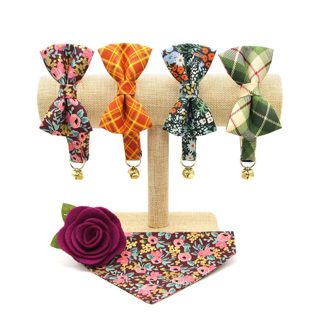 Bow Tie Cat Collar Set - "Meadow" - Rifle Paper Co® Green Floral Cat Collar w/ Matching Bowtie / Cat, Kitten, Small Dog Sizes