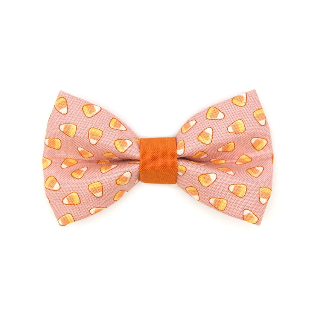Bow Tie Cat Collar Set - "Sweet Tooth" - Halloween Pink Candy Corn Cat Collar w/ Matching Bowtie / Cat, Kitten, Small Dog Sizes